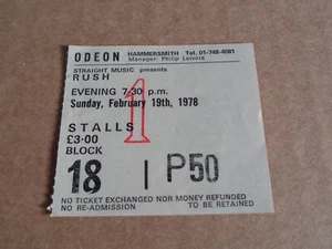 Rush 'A Farewell To Kings' 1978 Odeon Hammersmith, London Concert Ticket - Imagen 1 de 1
