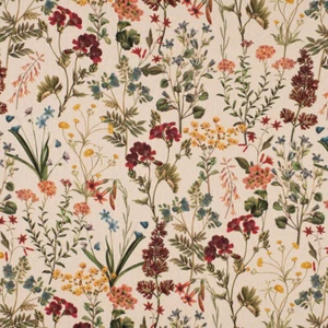 Dekostoff BW Halbpanama Leinenlook Sommerblumen natur bunt 1,40m Br - Bild 1 von 6