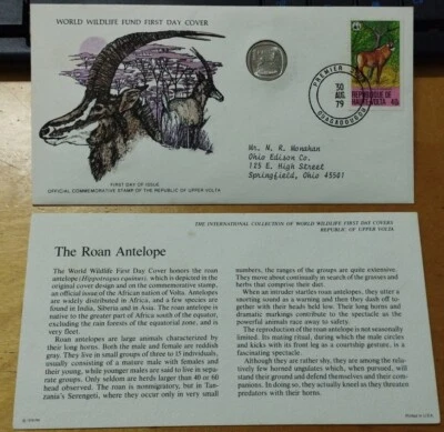1976 WWF Republic of Upper Volta Roan Antelope Stamp FDC inlaid Antelope Coin - Image 1 of 4