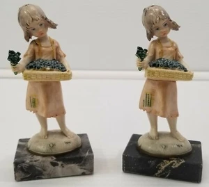 VC) Vintage Pair of Depose Italy Flower Girl Figurines with Stone Base - Picture 1 of 12