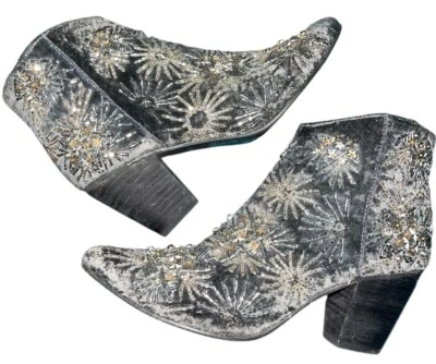 Free People 39 Gray Beaded Star Ankle Boots Night Out Rhinestones Sparkle Bootie - Image 1 of 4