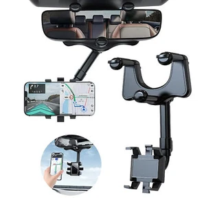 Car Rearview Mirror Phone Mount 360 Degree Rotation Cell Phone Holder - Photo 1 sur 12