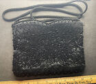 Beautiful Vintage Black Beaded Clutch / Purse with Floral Design MCM unlabled 