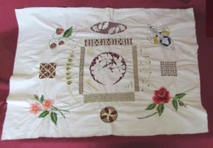 19C. ANTIQUE HAND EMBROIDERED COTTON PILLOW CASE FACE - Picture 1 of 12