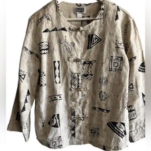 EUC - Chico’s Design - LINEN Cream/Black Long Sleeve Jacket with Buttons -Size M - Picture 1 of 10