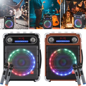 Karaoke Machine Portable Bluetooth Speaker PA System 2Wireless Mic RemoteLED TWS - Picture 1 of 18