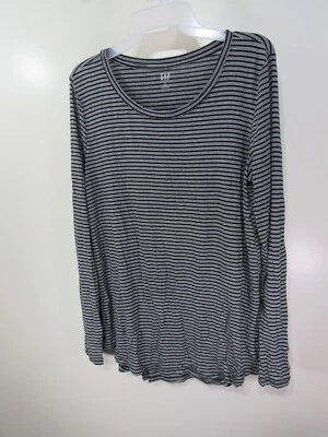 Женский Gap Топ размер M черный белый в полоску круглый вырез длинным рукавом - Изображение 1 из 3