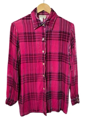 Camisa Top Suave Surroundings Rosa Terciopelo Cuadros Mezcla Seda Abotonada Talla TS Túnica Foto 1 de 4