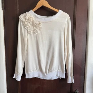 Y2K Vintage DOLCE & GABBANA | Silk Ruffle Shoulder Sweatshirt Top Wool trim Sz 8 - Picture 1 of 7