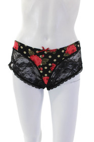 Lise Charmel Womens Polka Dot Floral Print Lace Trim Panties Black Size 12