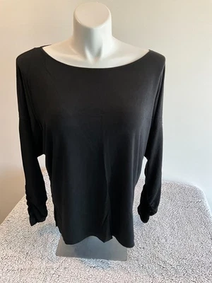 DKNY Black Liquid Knit Boat Neck Dolman Sleeve Knit Shirt Top XL - Image 1 of 4
