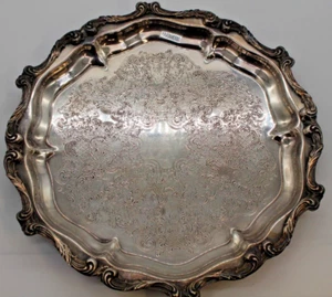 Wallace Silver Plate Platter Round 3 Toed Vintage Tray 1114 - Foto 1 di 4