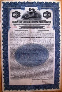Berlin City Electric Comp. Inc. $1000 German - American bond with coupons 1926 - Picture 1 of 4