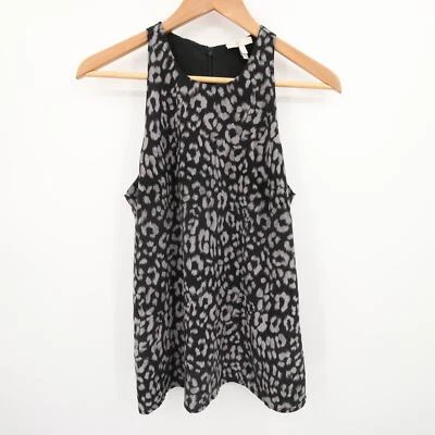 Top Joie Negro Gris Estampado Leopardo Sin Mangas Cuello Redondo Seda Talla Pequeña Foto 1 de 4