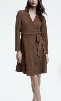 J. JILL FAUX SUEDE WRAP DRESS SMALL RICH BROWN DESIGNER QUIET LUXURY CAPSULE - Image 1 of 4