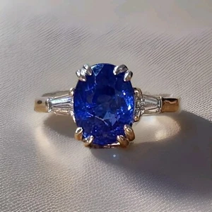 Vintage Platinum Engagement Ring 4.51ct. Natural Oval Blue Sapphire GIA cert - Picture 1 of 15
