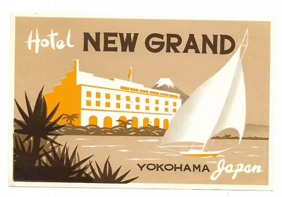 Auténtica etiqueta de equipaje vintage ~ HOTEL NUEVO GRAND ~ Yokohama, Japón Foto 1 de 2