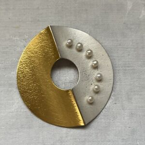 Modernist Sterling Silver 24k Gold Pearl Pin Brooch MOD ~ Clara Ines Arana