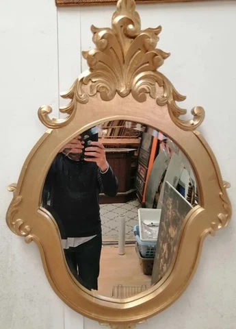 VINTAGE Art deco wall Wood Mirror HAND Carved 1960´s GILDED bevelled glass 32" Cover