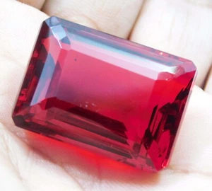 91.25 Ct Natural Translucent Emerald Cut Burma Red Ruby Certified Loose Gemstone - Picture 1 of 9
