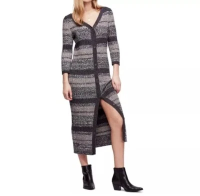 Free People Knit Dress Women's Medium Gray Cozy Up Cardigan Maxi Sweater Ribbed - Image 1 of 4