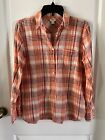 J. Crew Womens SZ S Top Pink Plaid 1/2 Button Up Long Sleeve Collared Flannel