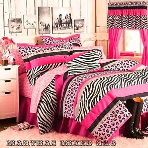 Safari Jungle Queen Pink Black ZEBRA Stripe Teen Girl Chic Bedding Comforter Set