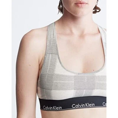 Calvin Klein Bralette Bra Woman's M Black Beige Wireless Textured Plaid Sporty - Image 1 of 4