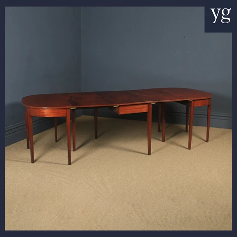 Antique English Georgian Flame Mahogany Extendable ‘D’ End Dining Table Seats 8 Cover