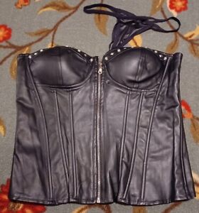 Shirley Of Hollywood Faux Leather Corset Black Zip Lingerie Plus Size XXL Thong