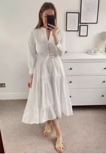 Zara weißes Midikleid mit Cutwork Stickerei Blogger Favorit Urlaub Boho Gr. S - Bild 1 von 8