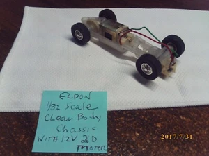 RARE HTF Vintage Eldon 1/32 Scale Slot Car CLEAR BODY CHASSIS W/ 12 V 26D MOTOR - Picture 1 of 3