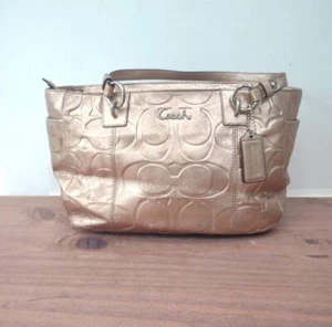 Coach Schultertasche Handtasche Gold Signature Embossed Leather 90s/Y2K - Bild 1 von 12