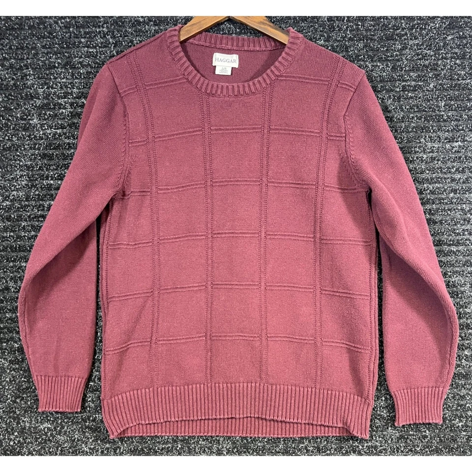 Suéter Y2K Haggar Tejido Patrón a Cuadros Manga Larga Borgoña Juvenil Grande/X-Pequeño Foto 1 de 4