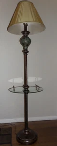 ASIAN BRONZE/BRASS FLOOR LAMP STANDING W/GLASS COFFE TABLE/CERAMIC FLOWERVASE 65 - Picture 1 of 12