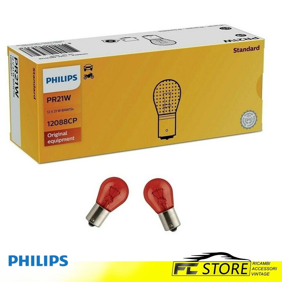 2 LAMPADINE PHILIPS PR21W 12V 21W COLORE ROSSO LUCE STOP BAW15s - Immagine 1 di 1