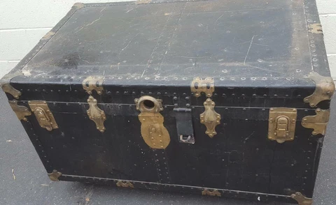 Antique Solid Wood Steamer Trunk - NEEDS TLC - FABULOUS OLD TRUNK WITH WHEELS Cover
