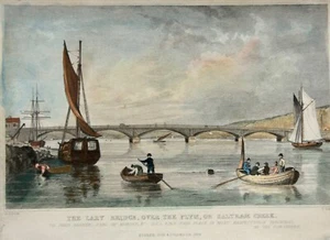 P. Heath nach T. Allom, altkol. Radierung "The Lary Bridge, over the Plym", 1829 - Bild 1 von 8