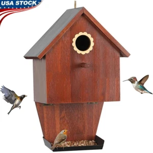 Outdoor Bird Houses Wood Birdhouse Hanging Bird Feeder Garden Wild Bird Feeders - Picture 1 of 10