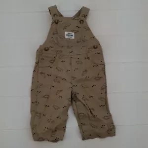 Carter's Just One You Boy's Dinosaur Overalls Tan Snap Button Legs Size 6 Months - Picture 1 of 10