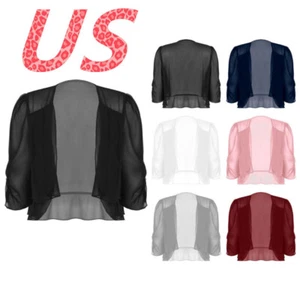 AU Women's Chiffon Open Front Ruffled Bolero Shrug Tops Sheer Cropped Cardigan - Picture 1 of 63