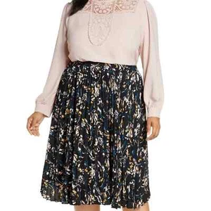 Halogen Pleated Black Floral Accordion Skirt - Picture 1 of 5