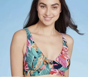 Top de bikini Kona Sol para mujer talla pequeña con lazo delantero - colorido floral tropical - Imagen 1 de 12