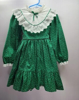 Vestidos Vintage Niñas Talla 6 Lote De 2 Volantes Verde Cereza Misleto Vacaciones  Foto 1 de 4