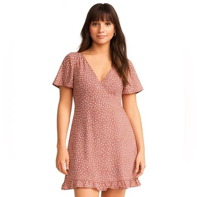 Mini Vestido Abercrombie & Fitch Manga Corta Calado Rosa Blanco Lunares xPequeño Foto 1 de 4