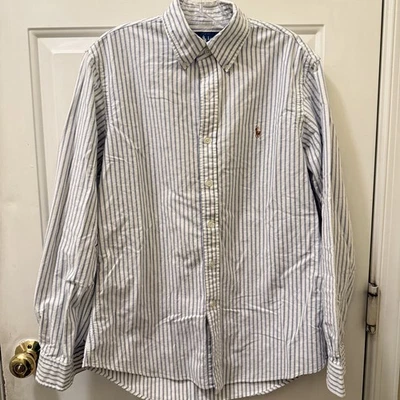 Camisa Ralph Lauren Abotonada Azul Rayas Clásica Carne Poni Mediana Foto 1 de 4