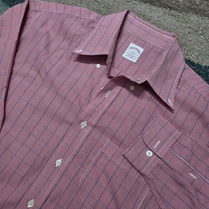 Brooks Brothers 346 Herren L Oberhemd rot blau kariert langarm Baumwolle - Bild 1 von 6