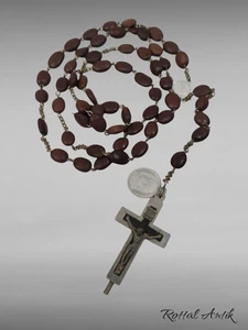 97251 Antique Jerusalem RELIC ROSARY Brother Konrad with Pilgrim Medal - Picture 1 of 4
