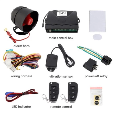 Keyless Entry Car Alarm Security System, 2 Key Fob Remote Controls and Siren 24V - Image 1 of 4