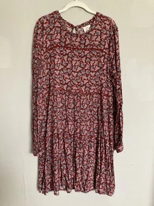Knox Rose Long Sleeve Floral Dress LARGE Red Rayon - Picture 1 of 14